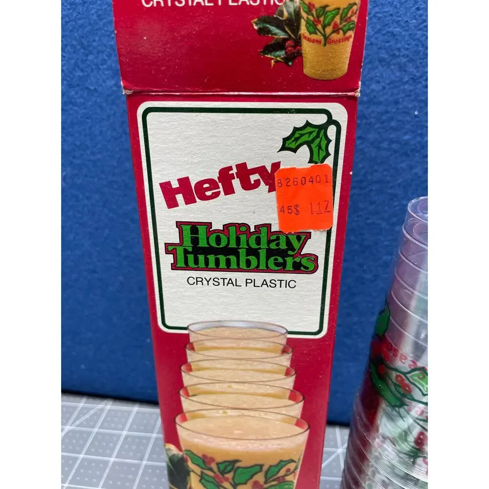 16 VTG Hefty Holiday Christmas Tumblers Crystal 10oz Plastic Cocktail Cups